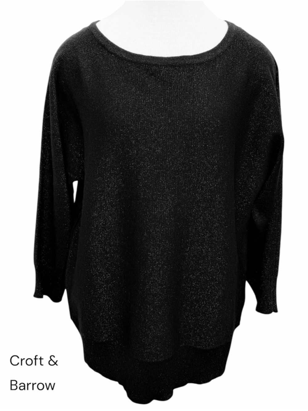 Croft & Barrow Black Metallic Scoop Neck Sweater 3/4 Sleeve Size XL